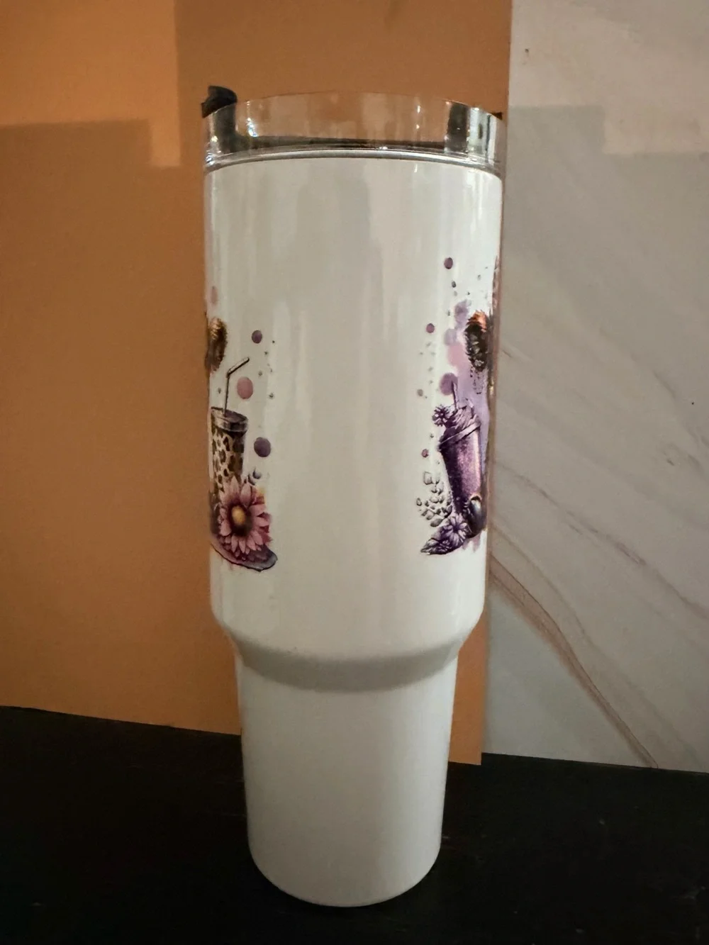 32 oz Highlander Baby Cows Purple Flowers Stainless Steel Insulated Tumbler